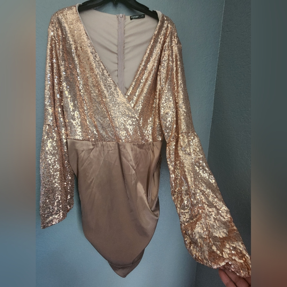 Rose Gold Satin & Glitter Dress
